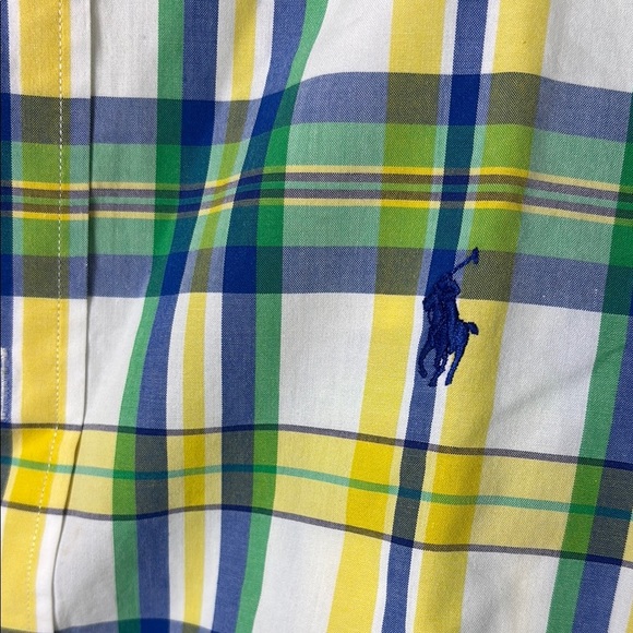 Ralph Lauren Classic Fit Plaid Oxford Shirt Yellow Blue Green Button Down L - Picture 4 of 8